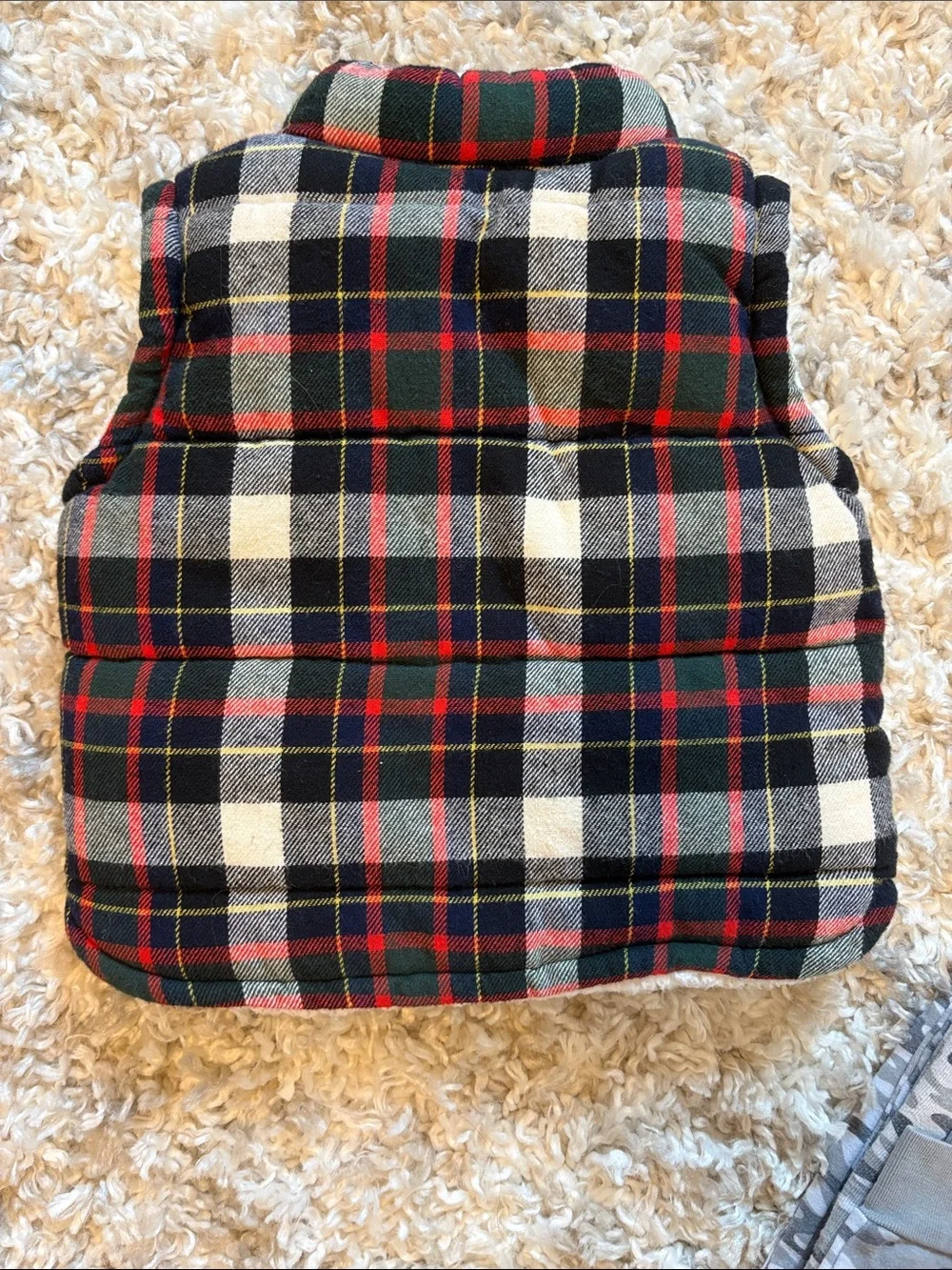 Old Navy Plaid Sherpa Vest - Red, Green & Black